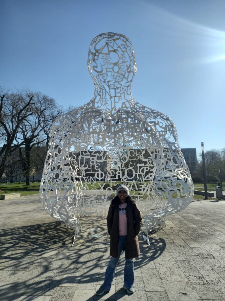 At the Body of Knowledge sculpture, Goethe University Frankfurt